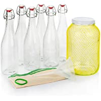 myFERMENTS Kit Elaboración Bebidas Probioticas – Kombucha- Kefir- Cerveza – Tarro Grande de Cristal (4-25 l) - 6…